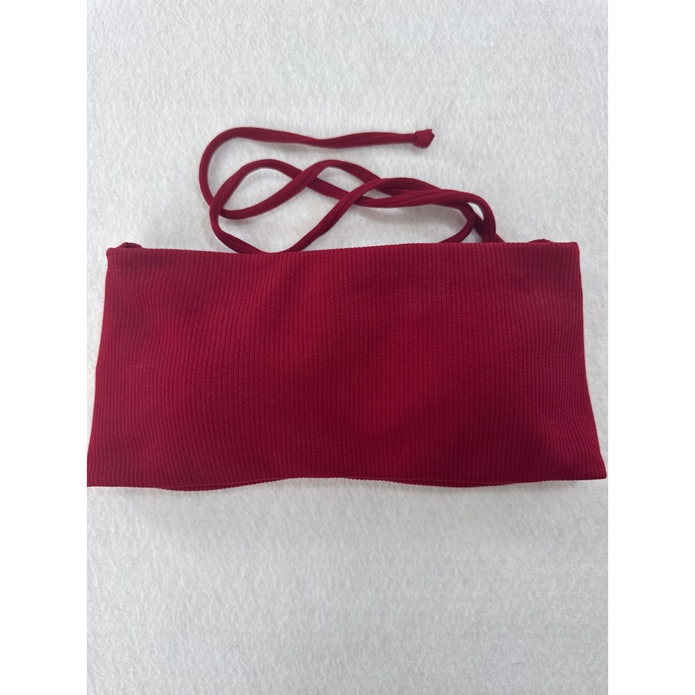 ZAFUL Womens Ribbed‎ Bandeau Halter Bikini Top Burgundy Red Size 6 US M
